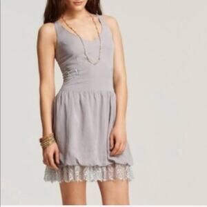 Free People Dress Womens 12 Blue Black Lace Boho Bubble Hem Sleeveless Peasant